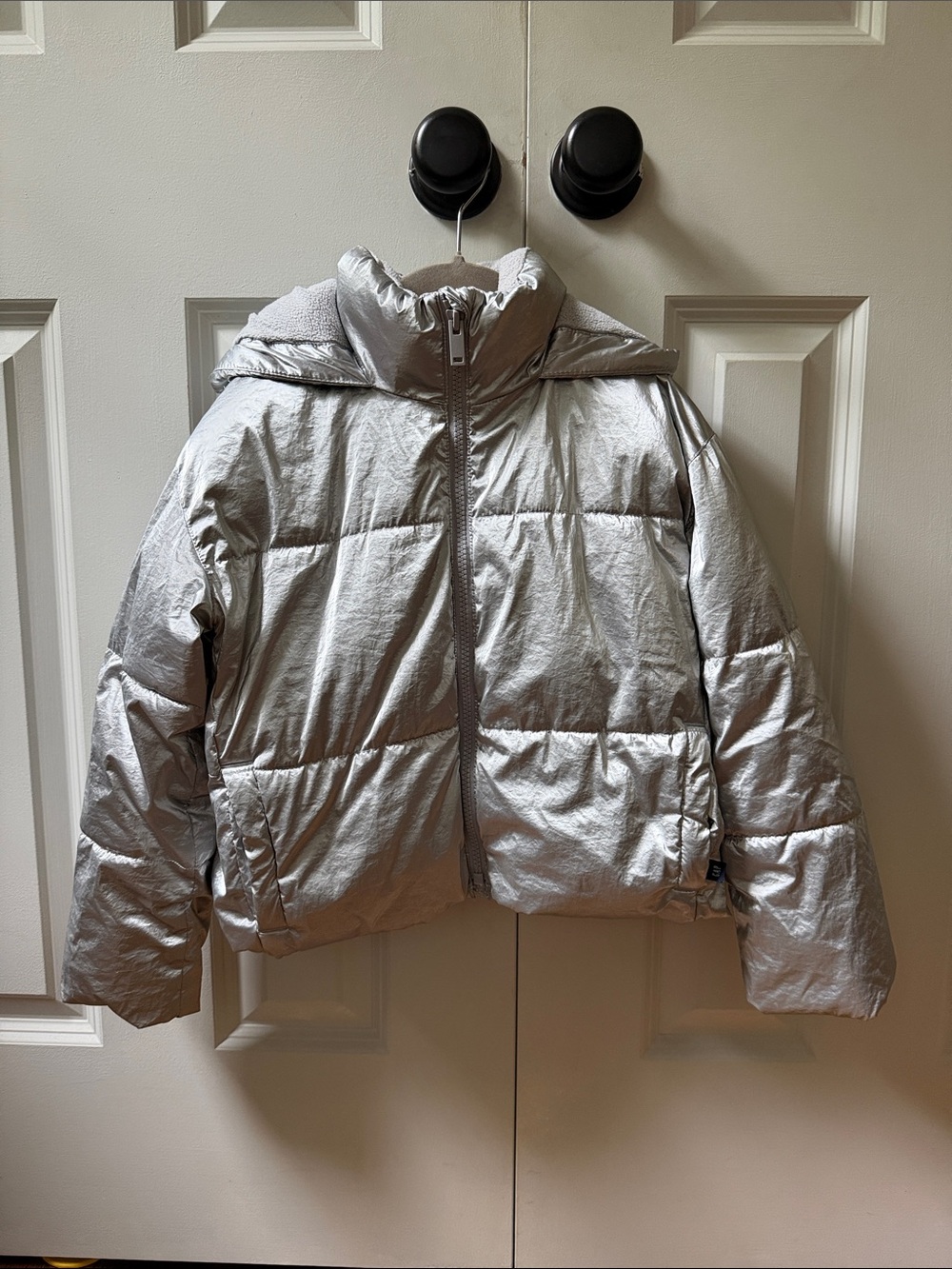 GAP Girls Metallic Silver Puffer Jacket with Hood